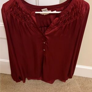 Max Studio Burgundy Button-Front Peasant Blouse